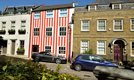 Red and white striped house