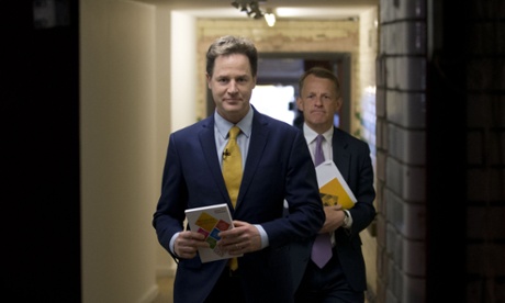 Nick Clegg and David Laws before their party's manifesto launch.