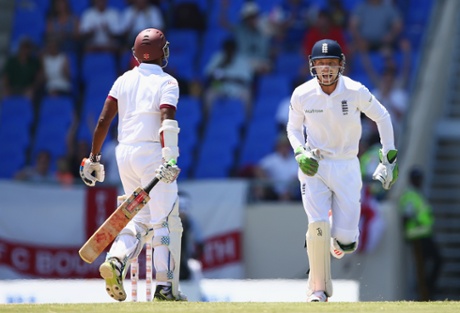 Jos Buttler celebrates after Shivnarine Chanderpaul  was caught.