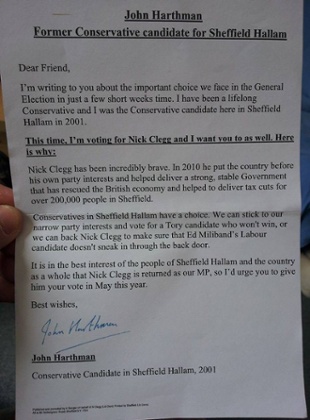 Letter written by John Harthman to voters in Sheffield Hallam