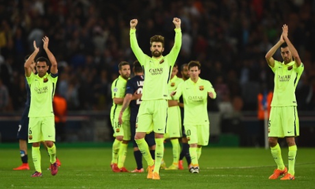 Xavi, Gerard Pique and Sergio Busquets celebrate a very comfortable victory.