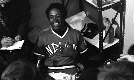 Manager Frank Robinson of the Cleveland Indians, talks to the press after the Opening Day game on April 8, 1975 against the New York Yankees at Municipal Stadium in Cleveland. Robinson became the first black manager in baseball history and hit a home run in the Indians victory.