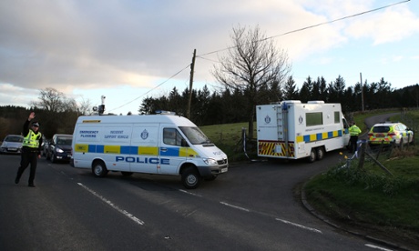 Police at the entrance to High Craigton Farm in Glasgow during the search for Irish student Karen Buckley.