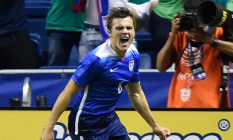 Jordan Morris celebrates scoring at the Alamodome – his first goal for the US.