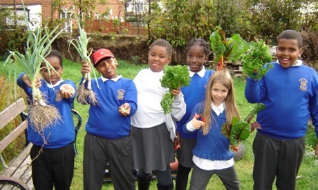 Children with vegetables