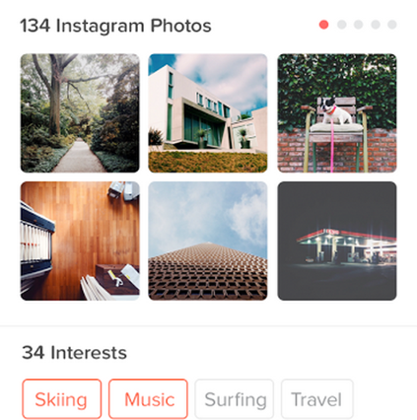 A screenshot of Tinder's new profile