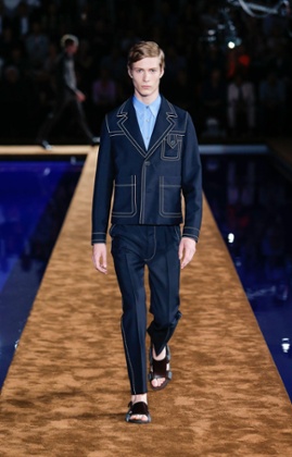 A model in sandals on the Prada catwalk