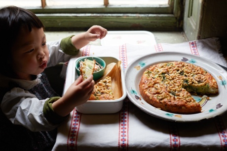 Cake... for lunch? Kids tuck into Claire's broccoli, feta and pine nut cake.