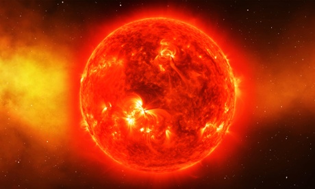 EE2G0W Sun in universe or space, sun and galaxy in a nebula cloud