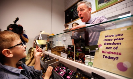 Labour's Jim Murphy on a visit to Social Bite take away cafe in Glasgow.