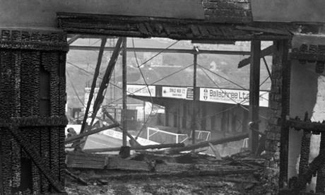 Exit gates in the main stand at Bradford City's Valley Parade stadium, where 56 people died in 1985.