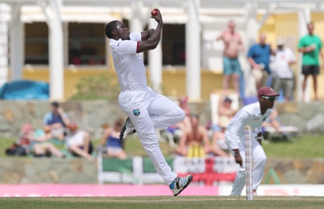 West Indies' Jerome Taylor looks dangerous this morning.