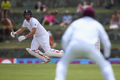Gary Ballance plays to the offside as England build a good lead in Antigua.