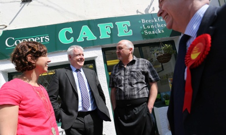 Walking the talk: Carwyn Jones, first minister for Wales, Labour party candidate Mari Williams, and Caerphilly MP Way David speak to potential voters in Cardiff.