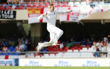 Joe Root celebrates the crucial wicket of Darren Bravo caught brilliantly at first slip by Chris Jordan.
