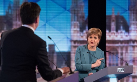Ed Miliband and Nicola Sturgeon take part in the Live BBC Election Debate 2015.