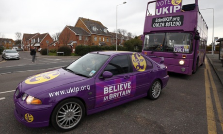 The Ukip battle bus and car used by Nigel Farage in South Thanet.