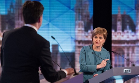 Ed Miliband and Nicola Sturgeon during the BBC's live election debate.