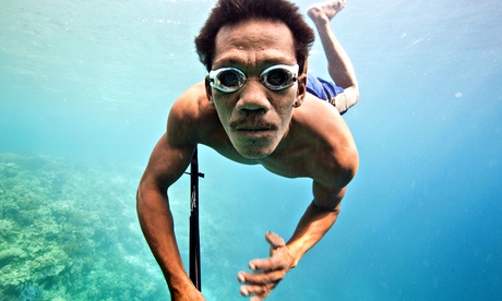 Diving to ridiculous depths … Kabei at work in Hunters of the South Seas. Photograph: Sam Mansfield/