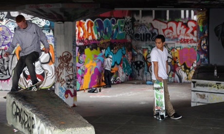Skateboarders at the Southbank Centre undercroft in London.