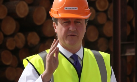 David Cameron visits a saw mill in Builth Wells, Wales.
