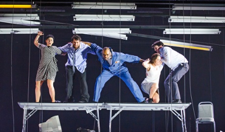 Rhian Lois (Younger Woman), Phillip Rhodes (Older Man), Eric Greene (Janitor), Clare Presland (Realtor) and William Morgan (Younger Man) in Between Worlds.