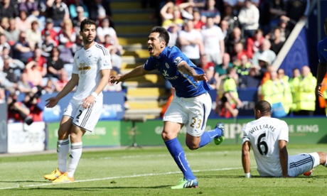 Leonardo Ulloa scores his first goal since January, rifling home after Wes Morgan set him up.