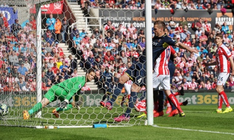 Morgan Schneiderlin prods the ball home to score the only goal in the first half at the Britannia.