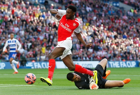 Danny Welbeck takes the ball past Adam Federici.