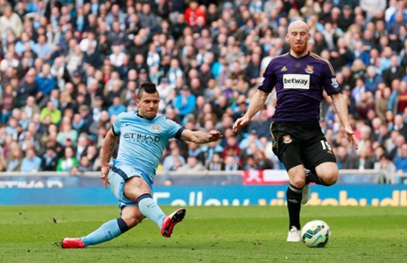 Sergio Aguero scores the second goal.