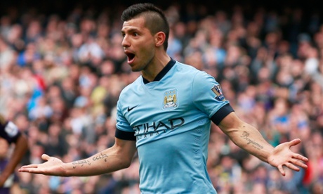 Aguero celebrates after scoring the second goal.