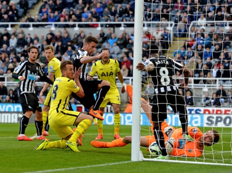 Tim Krul makes a clearance save from a Tottenham Hotspur corner.
