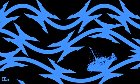 Joe Magee illustration of mediterranean refugees