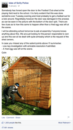Facebook screenshot of Isles of Scilly Police Facebook Page 