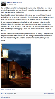 Facebook screenshot of Isles of Scilly Police Facebook Page.