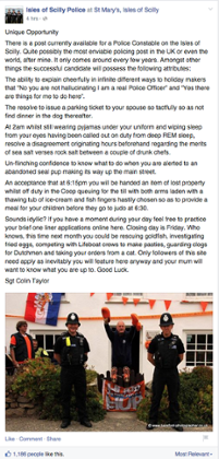Facebook screenshot of Isles of Scilly Police Facebook Page 