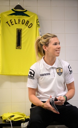 Carly Telford in the dressing room prior to the WSL match between Notts County Ladies and Chelsea Ladies at Meadow Lane last weekend. Chelsea won 2-1.