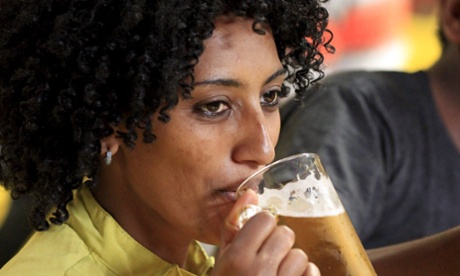 Woman drinking beer