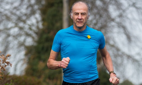 Sir Ranolph Fiennes testing out new kit for the Marathon des Sables race, photographed in London.