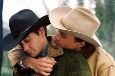 Jake Gyllenhaal as Jack Twist and Heath Ledger as Ennis Del Mar.