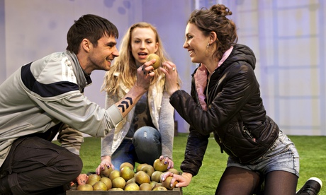 Dyfan Dwyfor, Beth Park and Lindsey Campbell in The Harvest.
