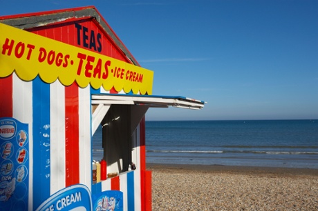 A beach hut selling ice cream, Weymouth Dorset, UK