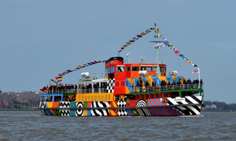 The Mersey ferry Snowdrop with its new 'dazzle' paintjob created by Sir Peter Blake