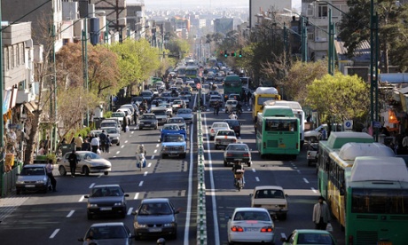 Traffic in Tehran. Iran used to be the 10th largest car and lorry market and is attracting attention from Peugeot, Renault and General Motors.
