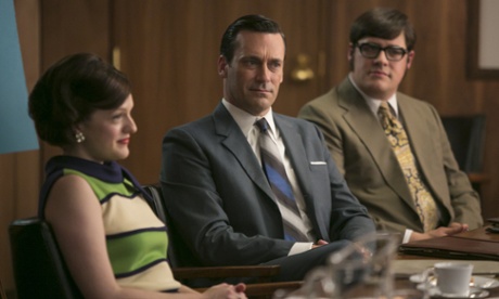 Elisabeth Moss as Peggy, Jon Hamm as Don Draper and Rich Sommer as Harry Crane.