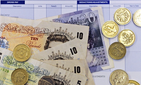 Pay slip and coins and notes