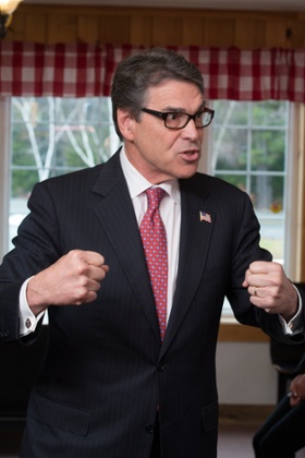 Former Governor of Texas and potential Presidential Candidate Rick Perry campaigning at the Waterhouse Country Store in Windham, NH on April 17, 2015.