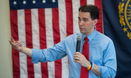 19 Apr 2015, New Hampshire, USA --- Wisconsin Governor and Republican presidential candidate Scott Walker speaking at the Gerrish Community Center in Derry, NH 