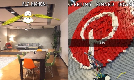 The snapchat filters shown to (L) Twitter's Jonah Grant and (R) Pinterest's Mike Beltzner.