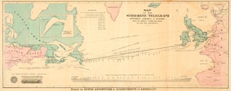 Map of the 1858 Atlantic Cable route